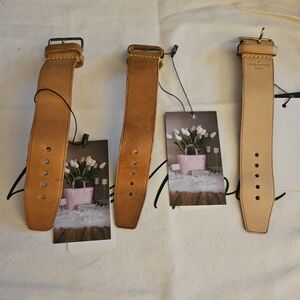 Louis Vuitton Beige and Tan Leather Watch Straps with Gold Buckles
